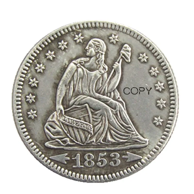 US 1853o sedenie Liberty Quater Dollar Arrows & Rays strieborná kópia Cop Coin