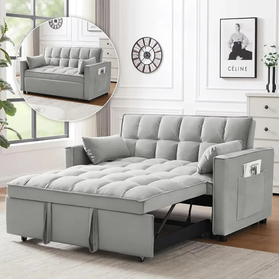 US 3 IN1 Convertible Sleeper pohovka, pohovky pre obývaciu izbu s bočným vreckom nastaviteľnou chrbticou zamatovou látkou Vytiahnite