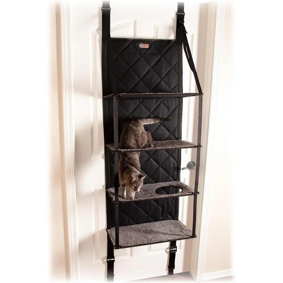 US Hangin 'Cat Tree - Dvery namontované horolezecké mačacie bidlá nábytok pre mačku pre vnútorné, 4 poschodie sivé 12 x 22 x 65 palcov