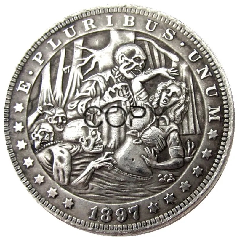 US HOBO 1897 Morgan Dollar Skull Zombie Skeleton Strieborná kópia Copy Mince