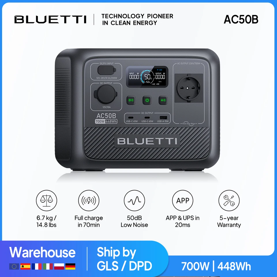 US Plug Bluetti AC50B 700W 448WH Prenosná elektráreň LifePO4 Batéria Batéria Rýchle nabíjanie Solárny generátor Camping Road výlet