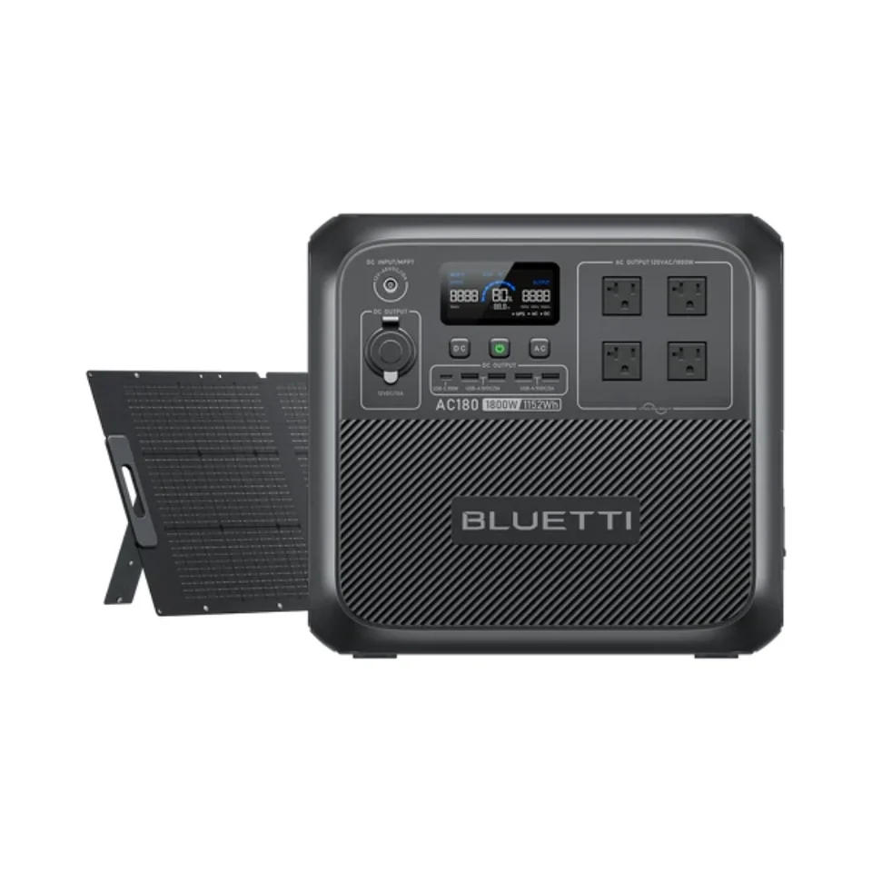 [US Plug] Bluetti Solar Generator AC180 s 200 W solárnym panelom, elektráreň 1152Wh/1800W, pre kemping, mimo siete, výpadok napájania