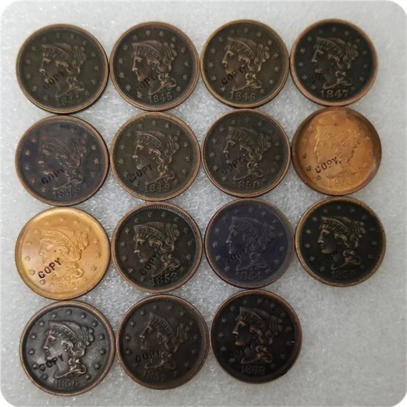 USA 1844-1868 pletené vlasy veľké cence Copy Copy Pamätné mince-Mince Mince Mince Zberateľné mince