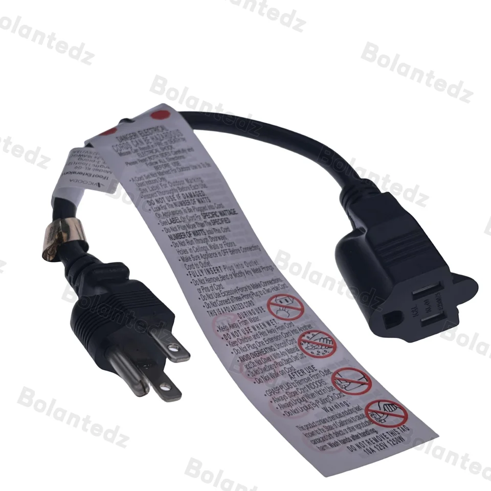 USA /American 3pin Short Flat Plug Power Cord, NEMA 5-15P plochá zástrčka do NEMA 5-15R Ženský predlžovací kábel 30 cm