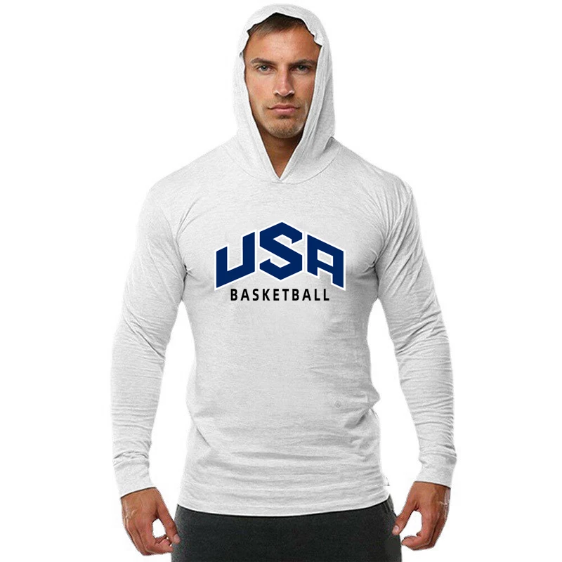 USA basketbalový list logo telocvične Tops Slim Fit s dlhým rukávom s kapucňou Tričt