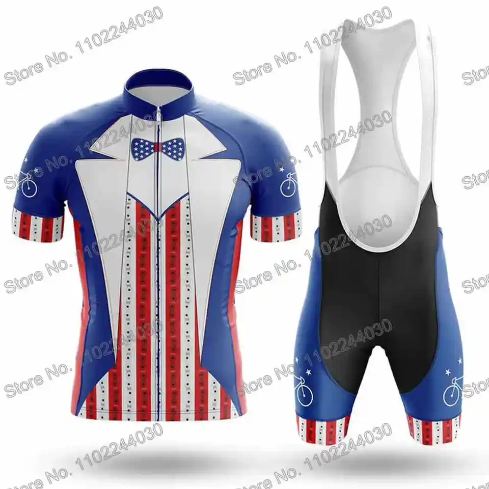 USA Patriotický oblek na bicykli Cyklistické oblečenie Summer cyklistický dres Pánske košele Road Bike Suit Short Ruckve MTB Bodycle Brib Shorts