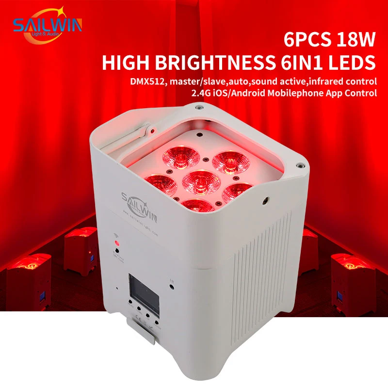 USA Stock 6x18W RGBAWUV Nabíjateľné ovládacie prvky telefónu DJ SMART LED REFFLET DMX LED osvetlenie LED osvetlenie pre Studio Party Lights