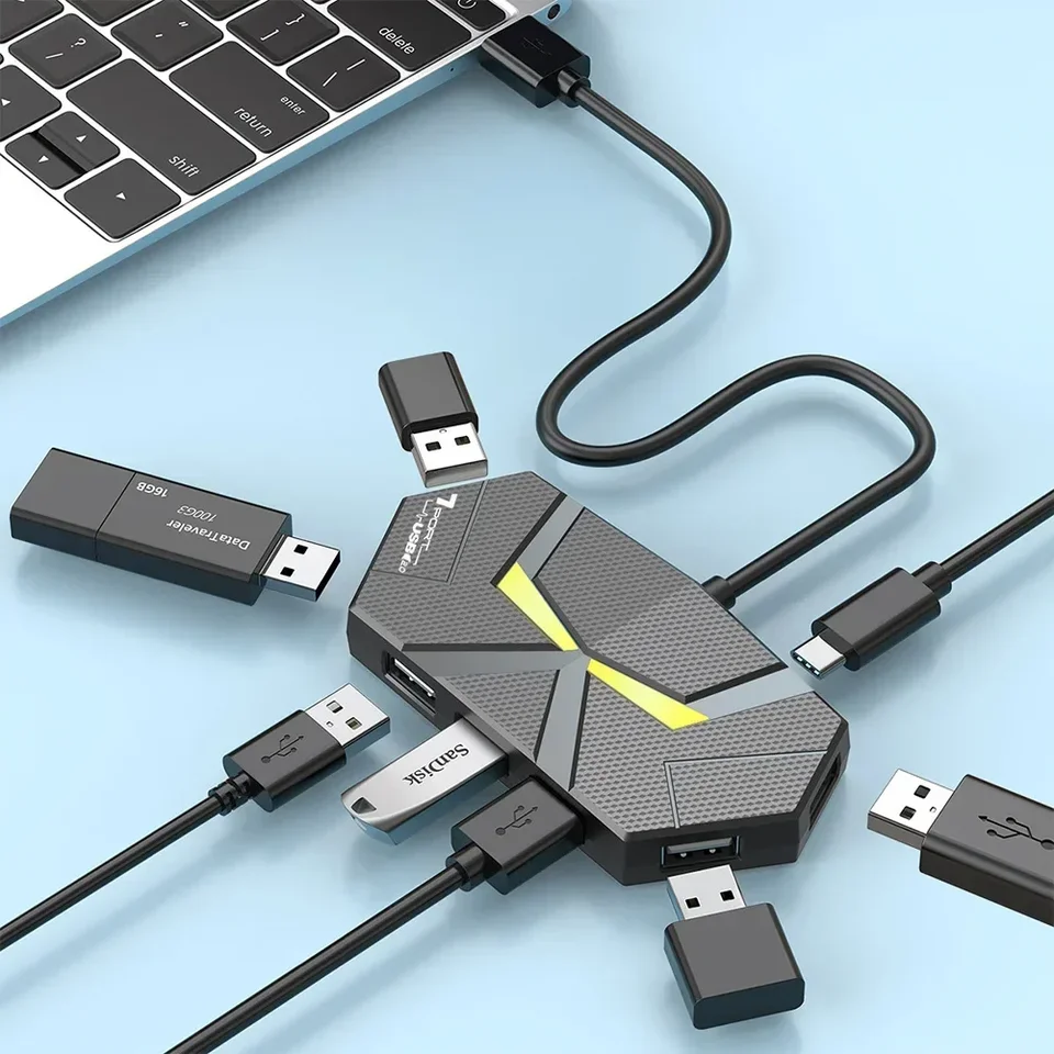 USB 2.0 HUB Typ C 7/4 Porty Dokka