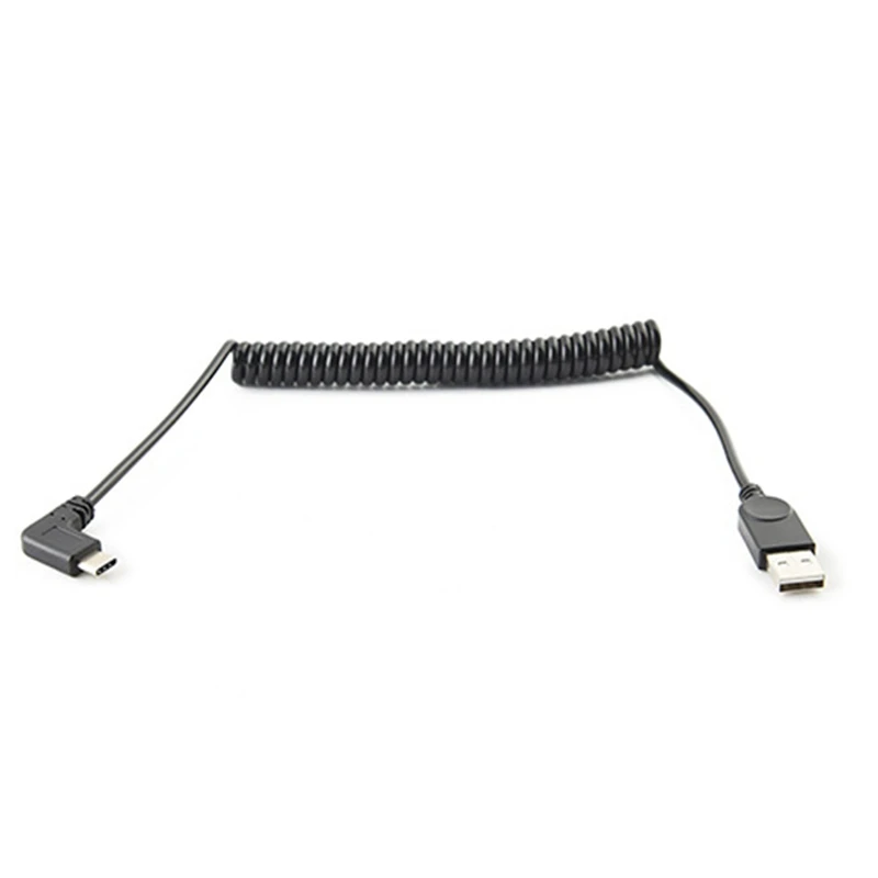 USB 2.0 Muž na USB3.1 Typ C 90 stupňov vľavo a pravý poklonný pružinový nabíjanie nabíjania kábla kábla