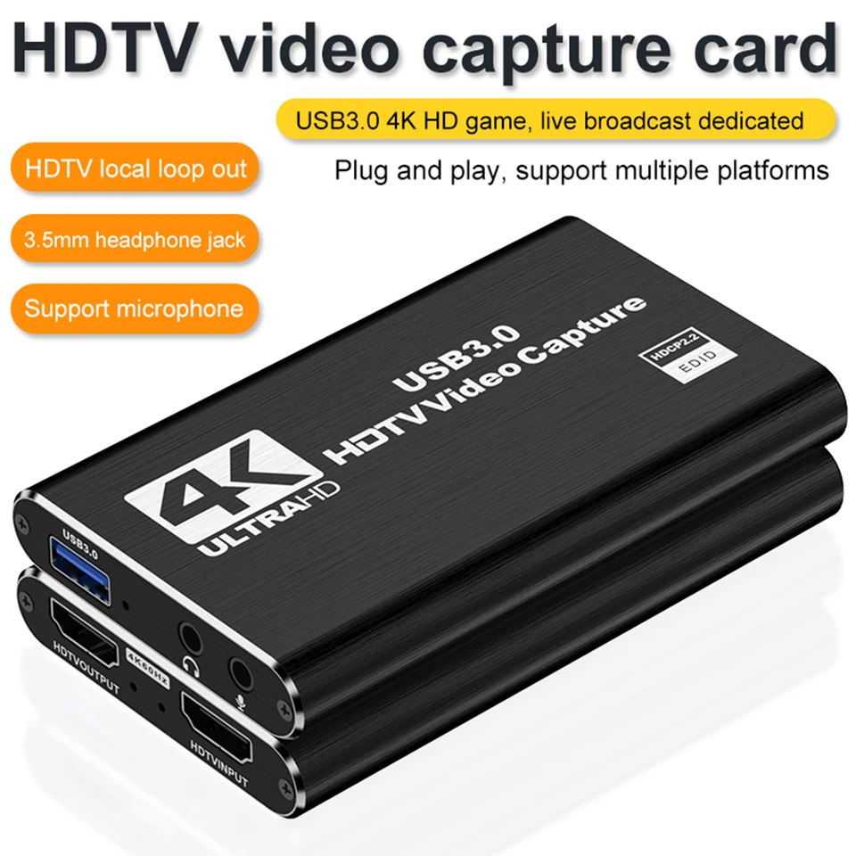 USB 3,0 4K HDMI-kompatibilná zachytiteľná karta 1080p 60 snímok zafarbenia videozáznamu Video Grabber pre streamovanie funguje pre PS4/Camera/PC