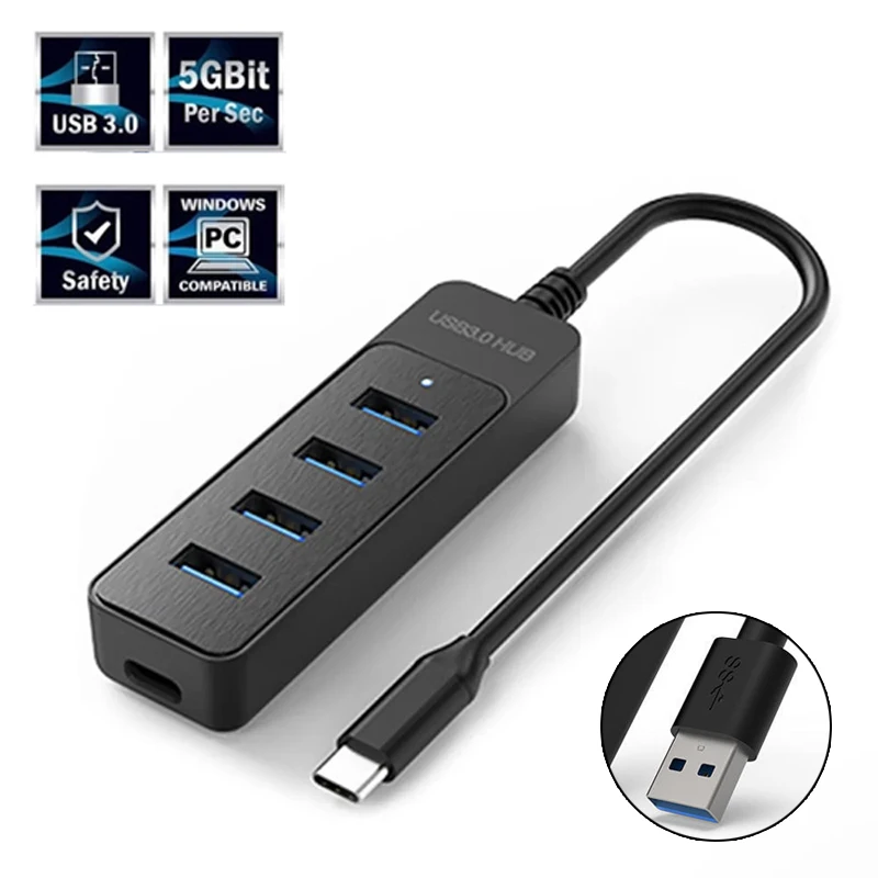 USB 3.0 Hub 5 Ports Multi USB2.0 Splitter Hub s nabíjacím adaptérom nabíjania USB c