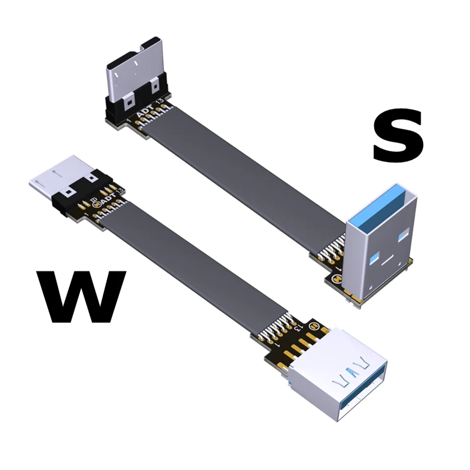 USB 3,0 Micro B až USB 3.0 Typ mužského samého záhybu 90 stupňov plochý kábel micro-B USB3.0 konektor FPC FPV predlžovací kábel