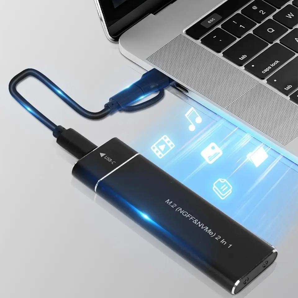 USB 3,1 10G M.2 SSD Box Dual-Protokol NGFF NVME Notebook External M2 Prenos súborov pevného skla v sekundách Rýchly prenos údajov