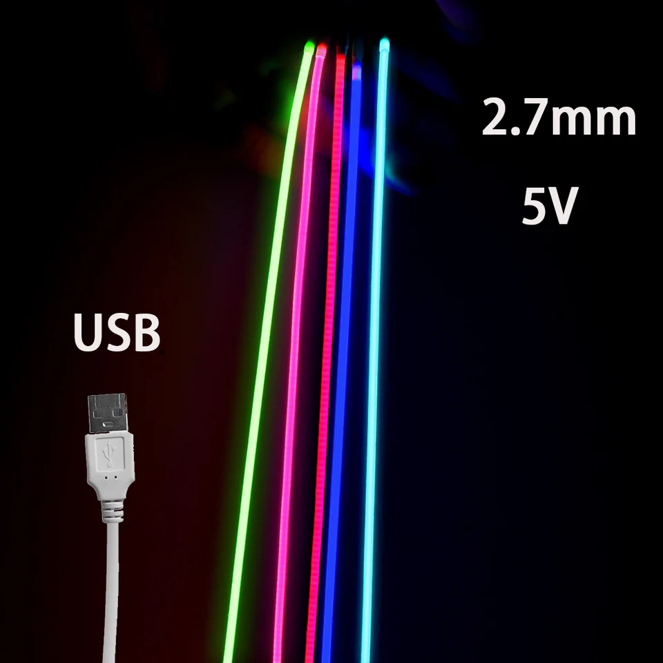 USB 5V COB LED pásové svetlá 2,7 mm veľmi tenké viacfarebné 480led 1 m 2m pre počítačové vnútorné lineárne páskové svetlá Flexibilné pohodlné