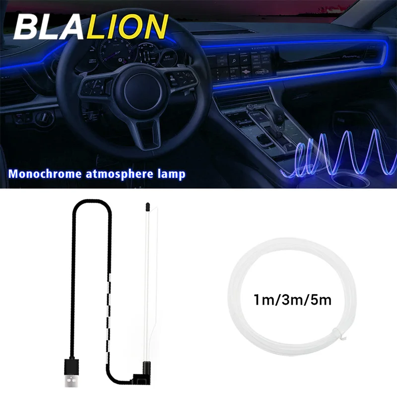 USB auto interiérové ​​svetlá 1/3/5 m Optické vlákno prúžky Flexibilné dekoratívne okolité lampa 5V neónové svetlo červené/modrá/biela/ľadová modrá