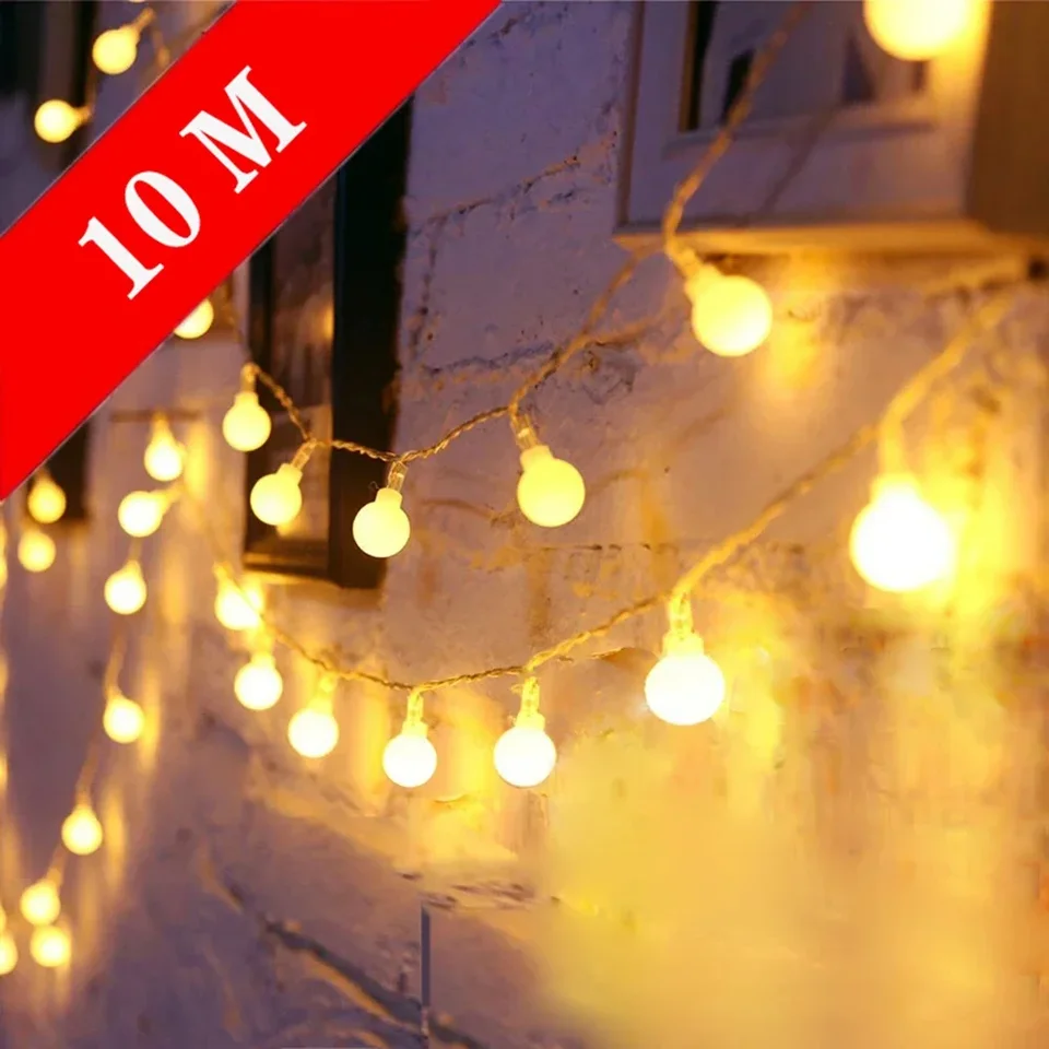 USB/batéria napájacia guľa LED reťazce osvetlenia Garland Lights Outdoor Lamp Svadobné záhradné svetlá Vianočné dekorácie 3 m 10m