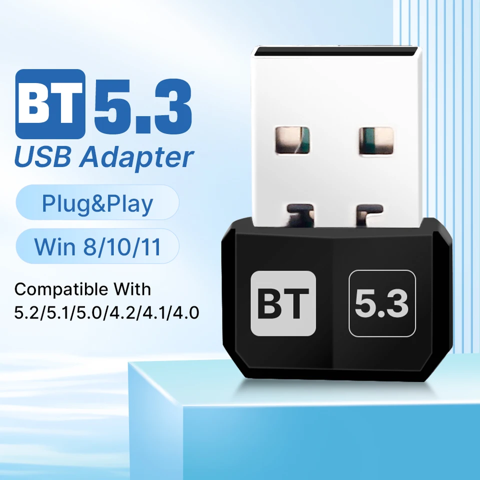 USB Bluetooth 5.3 Adaptér bezdrôtový displej s modrým zubom Dongle Dongle Pohon reproduktora bezplatného pre Win 10/11 PC Mouse Keyboard