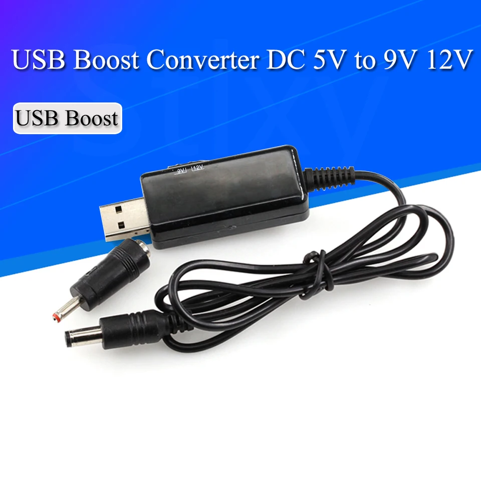 USB Boost Converter DC 5V až 9V 12V USB Kábel prevodníka + 3,5 x 1,35 mm Konzúpra