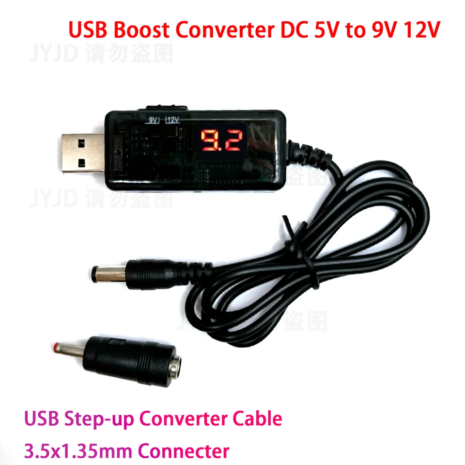 USB Boost Converter DC 5V až 9V 12V USB Kábel prevodníka + 3,5 x 1,35 mm Konzúpra