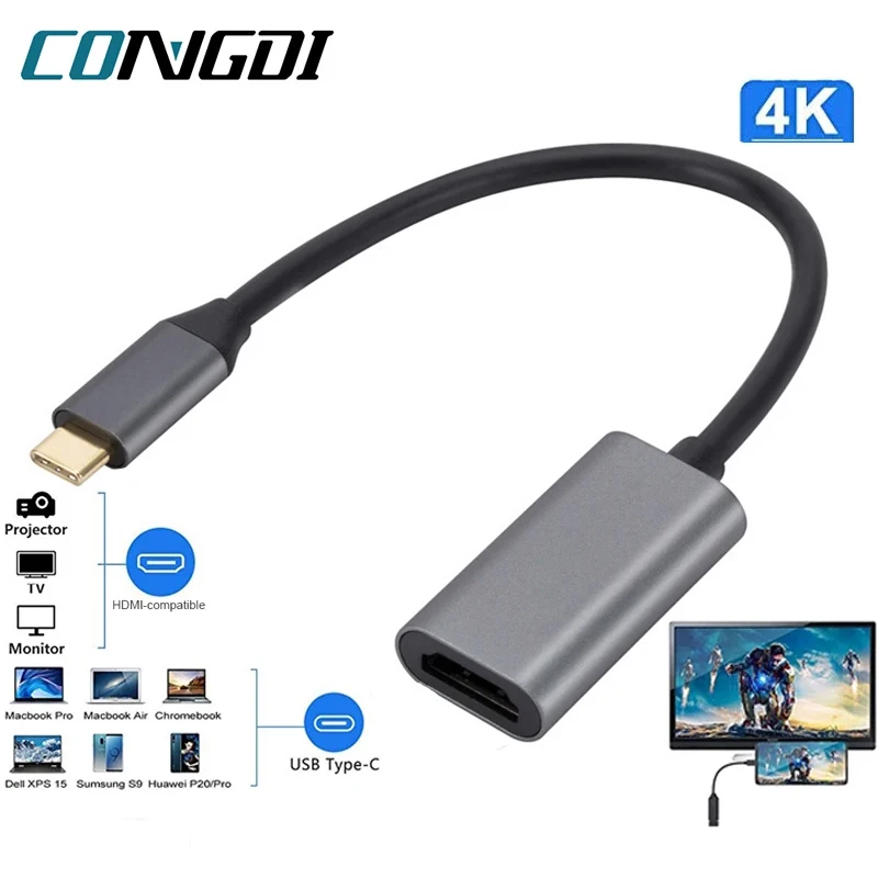 USB C až HDMI kompatibilný adaptér Kábel Typ C 4K USB 3.1 HDTV Converter Cable pre projektor PC MacBook Pro NAPOPNÍK TABLET TABLET HUAWEI