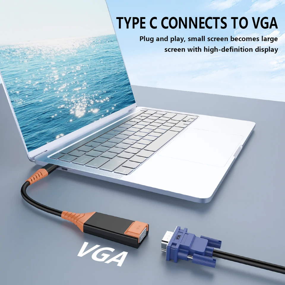 USB-C až VGA Adapter USB3.1 Typ C až VGA Adapter pre VGA kompatibilný pre MacBook Pro 2022 iPhone 15 Dell XPS 13 Pixel Surface