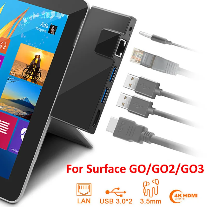 USB C Hub pre Microsoft Surface Go/Go2/Go3 USB 3.0 až HDMI RJ45 3,5 mm zvukový adaptér Dock Multi USB Hub Ethernet USB3.0 Splitter