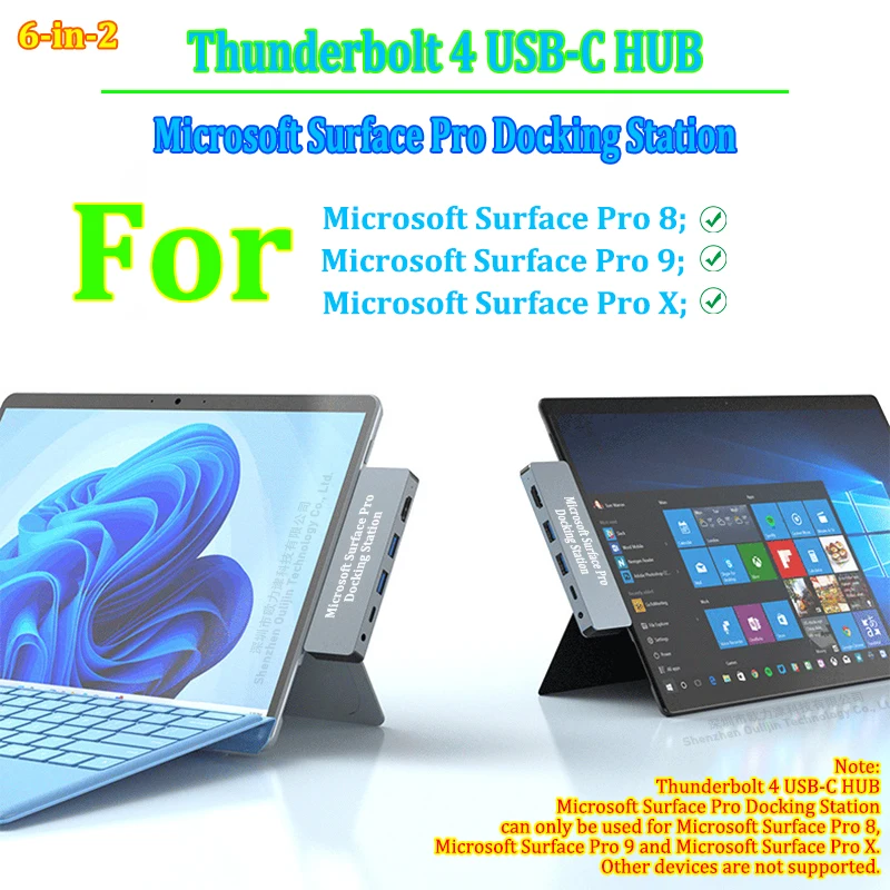USB-C Hub Thunderbolt 4 40 GBPS Dáta 100 W nabíjanie 8K displej HDMI 4K Microsoft Surface Pro Docking Station pre Surface Pro 8/9/x