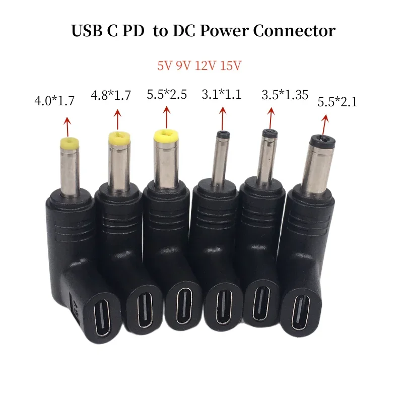 USB C PD až DC Power Connector Universal 5V 9V 12V 15v 19v Typec k DC Jack Plug Plug Carge Adapter Prevodník pre ventilátor tabliet router
