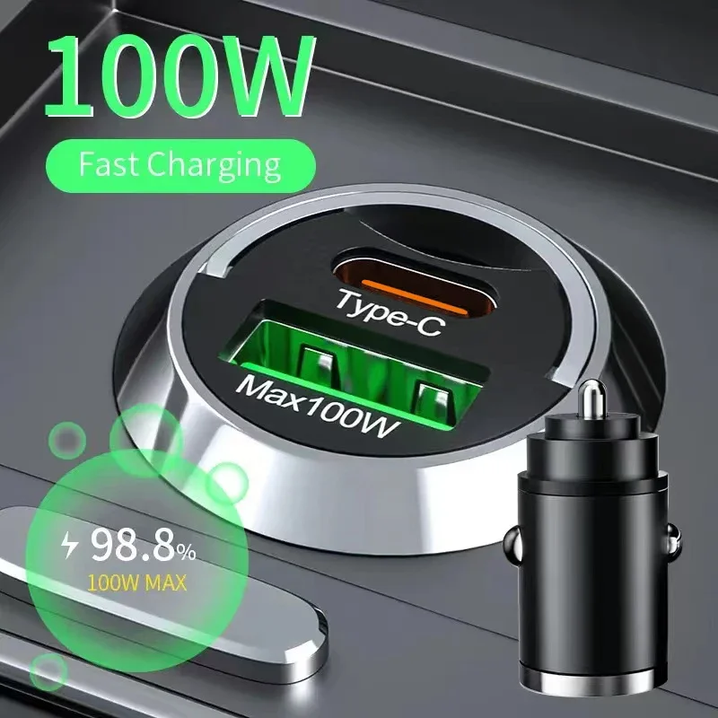 USB Car Charger 100W PD Typ C Rýchle nabíjanie auta adaptér pre telefón pre iPhone 15 Samsung S24 Xiaomi Quick Charger 3.0 nabíjačka v aute