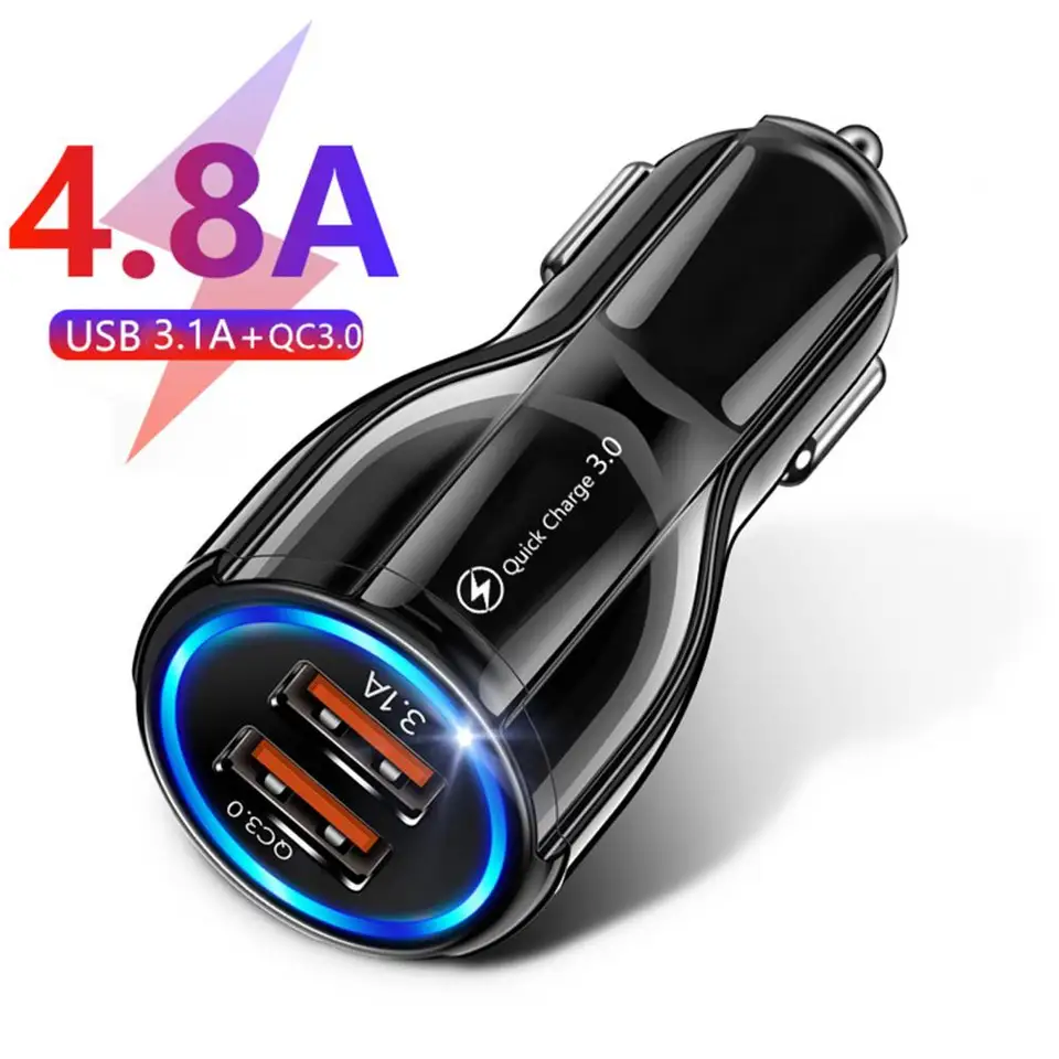 USB Charger 12/24V Universal LED Indikátor Dual Port Auto nabíjačka Rýchle nabíjanie QC3.0 Bowling Car Charger pre automobil
