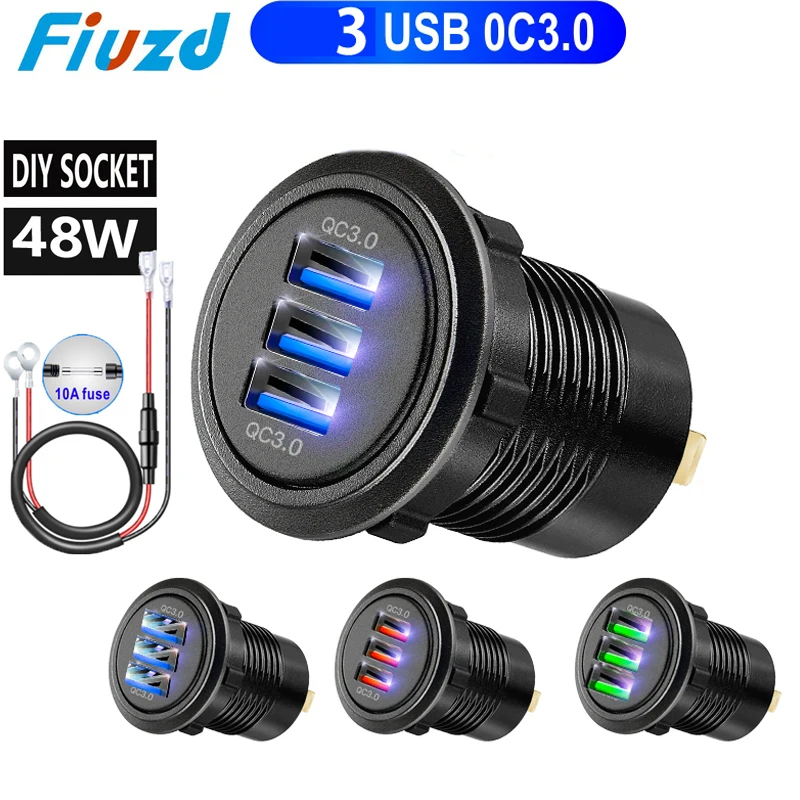USB Charger Socket 12V/24V Quick Charge 3.0 Dual USB Car nabíjačka Socket Socket Fast Charger Socket Elektronický zapaľovač