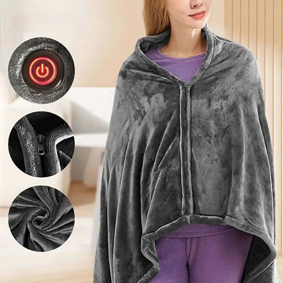 USB Elektrická vyhrievaná prikrývka 3 Vykurovacie úrovne Fleece Vyhrievaná prikrývka Nositeľná vykurovacia prikrývka Rýchlo zahrievaná plášť Cape Pad