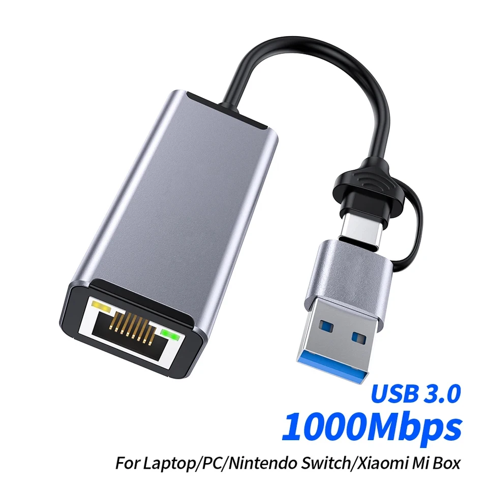 USB Ethernet Adapter Typ C USB3.0 1000MBPS USB RJ45 Sieťová karta pre notebook Xiaomi Mi Box PC Internet USB LAN