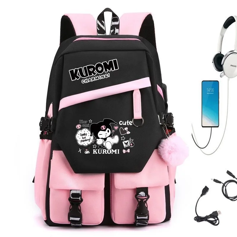USB Girls Backpack Kuromi School Book Bags