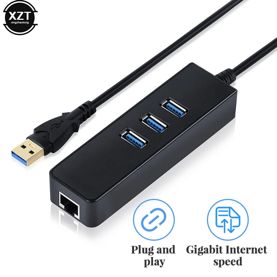 USB Hub 1000Mbps 3 porty USB 3.0 až RJ45 LAN Ethernet Adaptér káblová sieťová karta pre MacBook prenosný počítač