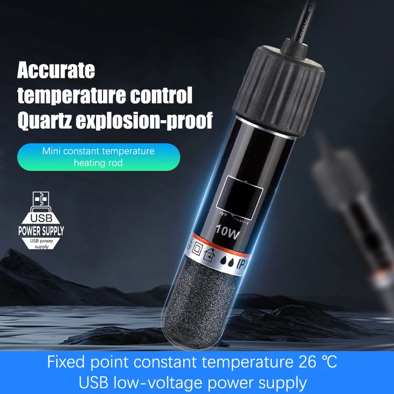 USB Mini akvárium zahrievacia tyč pre malé akváriové nádrže 26 ° C Konštantná teplota Ohrievač akvária ponorný termostat ohrievač 10W