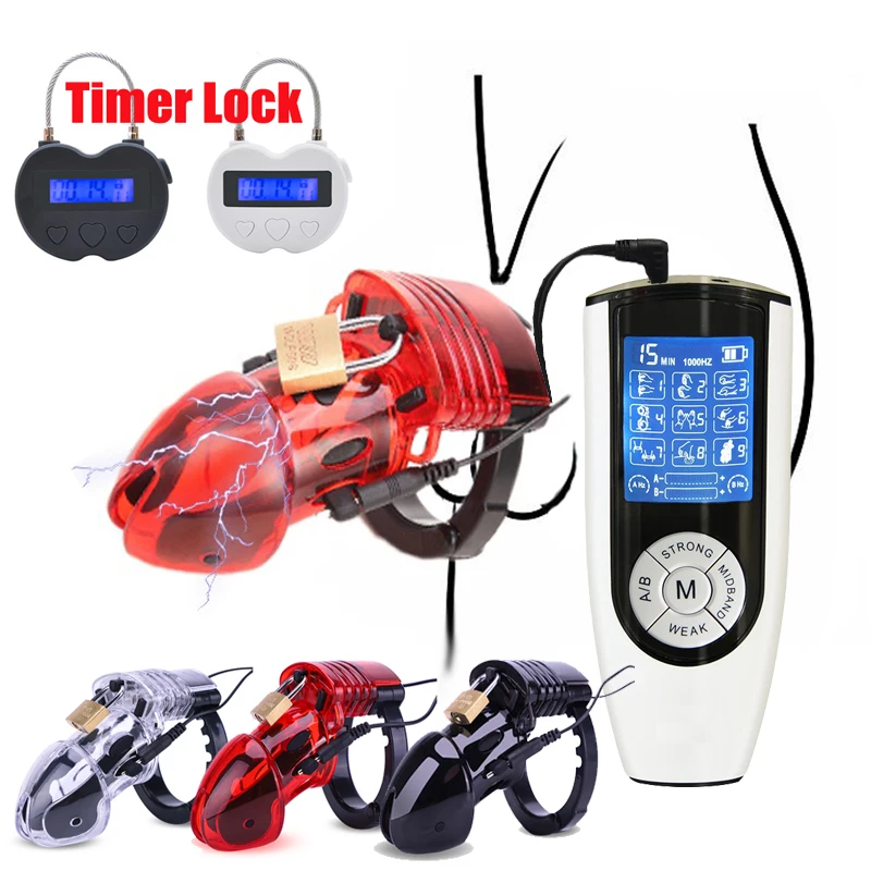USB nabíjanie BDSM Timer Lock Zamknutie cudnosti, elektrický šok CB6000 cudnosť klietkovú klietku guľôčkové nosidlá mužský masturbator, Penis Ring Sex Hray