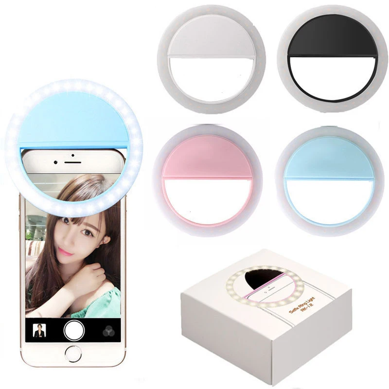 USB nabíjanie LED selfie prsteň svetlo Doplnkové osvetlenie Noc Temnota Selfie Vylepšenie pre telefónne výplň svetlo bliká maquillaje