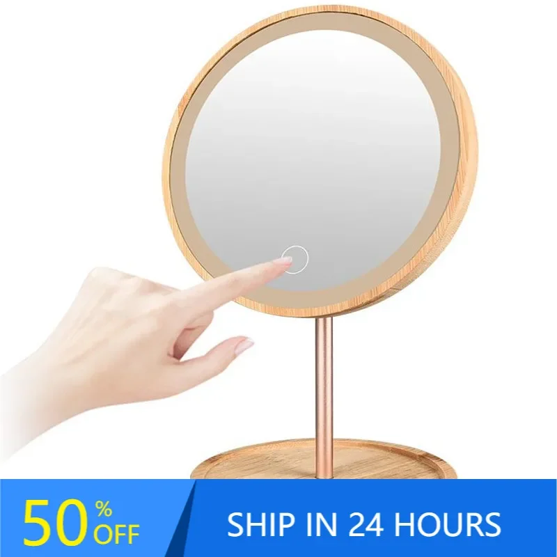 USB nabíjanie odlepiteľné drevené LED make -up zrkadlové zrkadlá zrkadlá stolové kozmetické zrkadlo dropshipping 30#