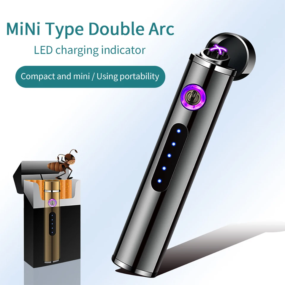 USB nabíjateľná mini cigareta zapaľovač ultra tenký štíhly prúžok tenký pás kovový ľahší vetrový odolný pán vynikajúci darček