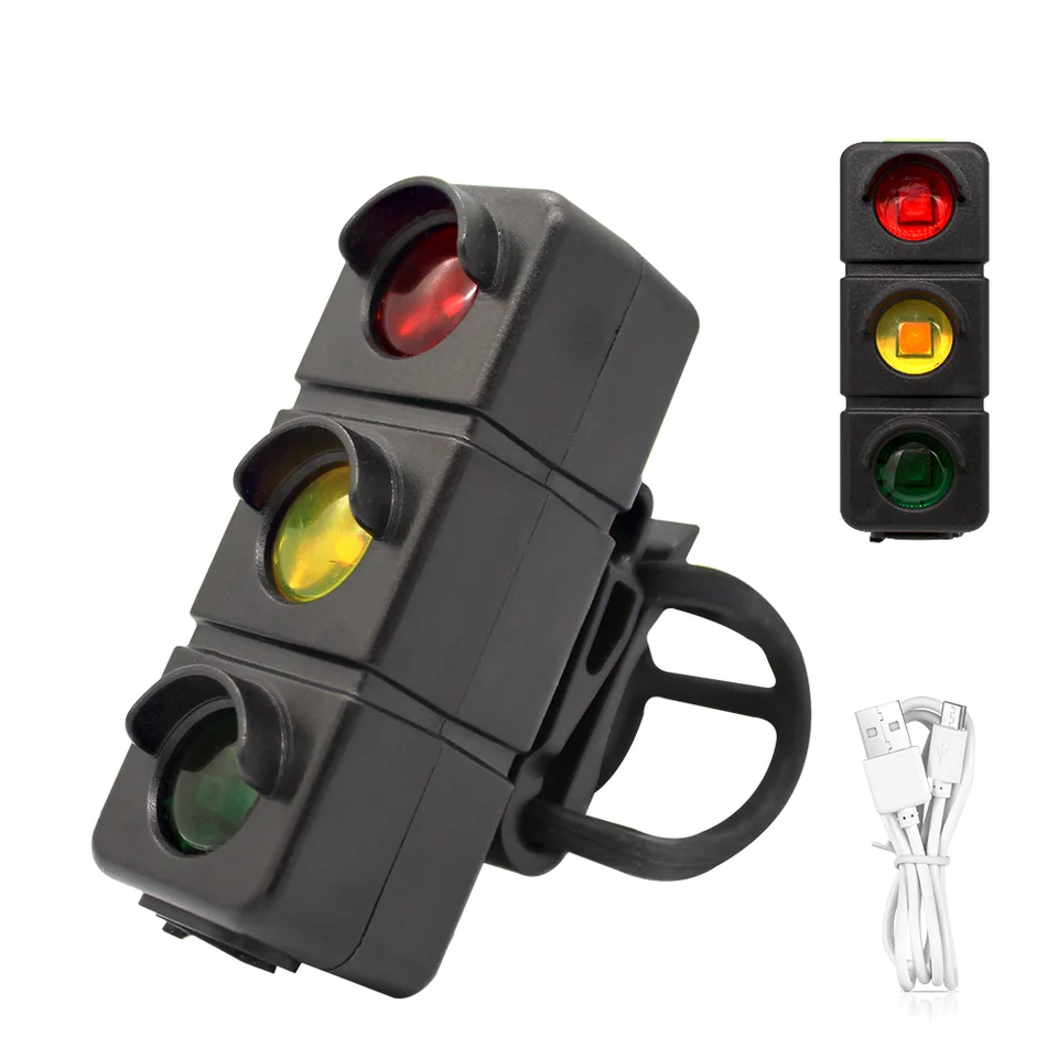 USB nabíjateľná výstražná lampa LED bicykla Červená modrá zelená varovná opatrnosť