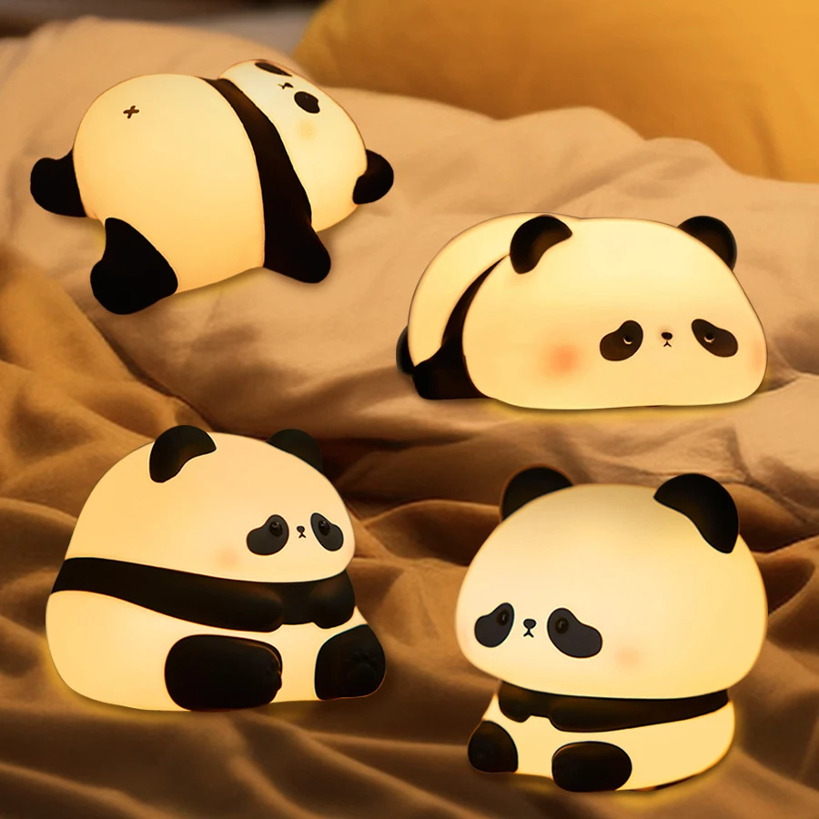 USB nabíjateľné LED nočné svetlo Panda Cartoon Animal Silikone Lamp načasovanie nočné dekorácie Deti spánok nočné svetlo darčeky