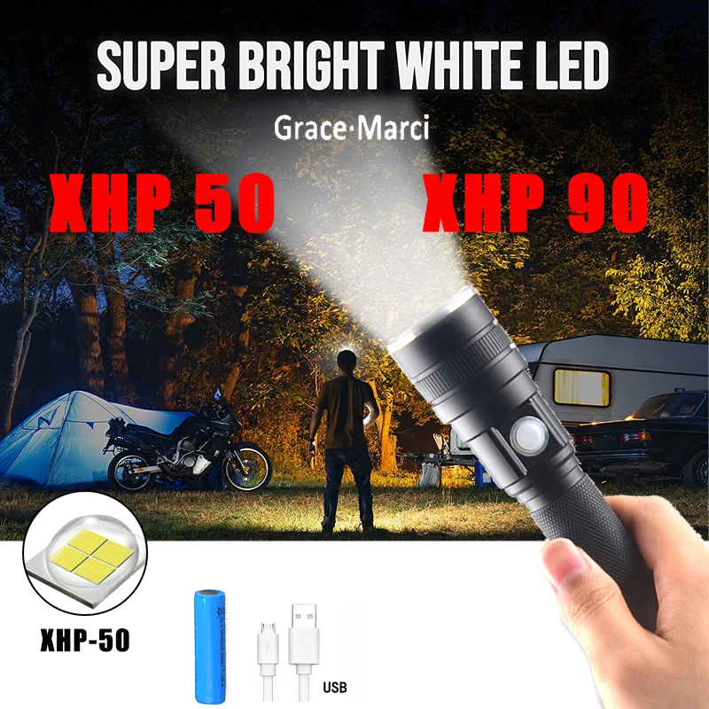 USB nabíjateľné svetlo 10W XHP50 LED baterka XHP90