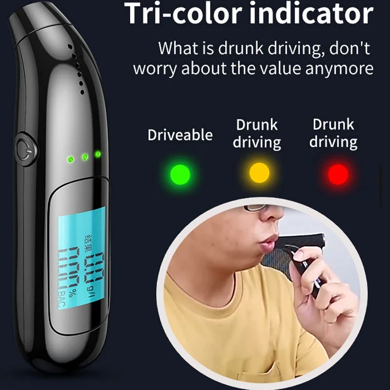 USB nabíjateľný alkoholový tester Vysoko presný dychový alcometer nekontaktný profesionálny prenosný detektor prenosného alkoholu