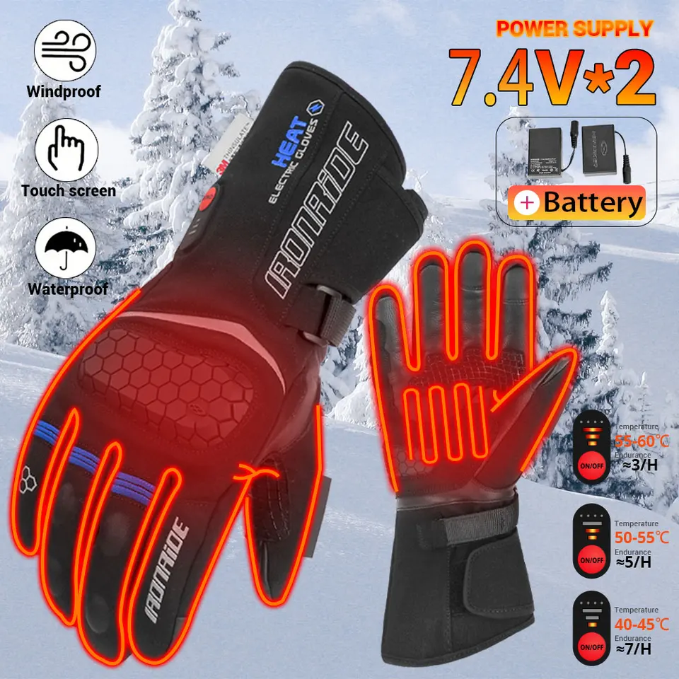 USB náboj 7.4 V vyhrievané rukavice Vodotesné motocyklové rukavice KALEFAKTBLEBATBY opotrebujú motocyklové vykurovanie GLOEVS na zimu