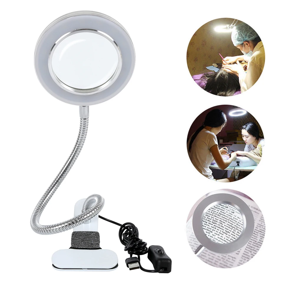 USB stolová lampa LED študovaná stolová lampa s klipovými make -upom a kozmetickou lampu s osemkrát zavrčaním skleneného kruhového stolového lampy