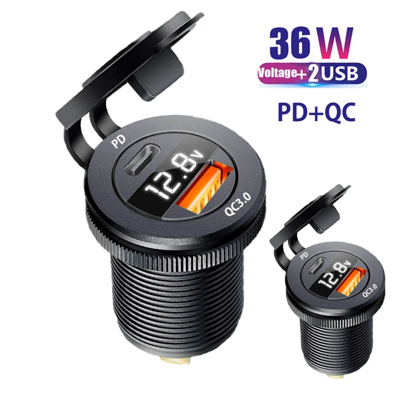 USB Type C Carger Socket USB, 12V/24V Dual USB Outlet PD3.0 a QC3.0 Skladanie automobilov s LED voltmeterom pre BMW F30 BMW F10 F20 E39