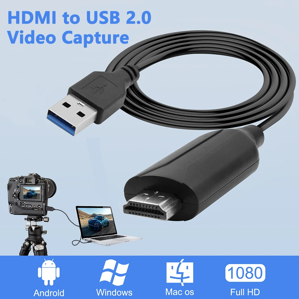 USB Video Capture Card HDMI USB 2.0 Video Grabber Recorder Easy Urobiteľné zariadenie Muž na mužský kábel 80 cm pre DVD Camera Live Stream