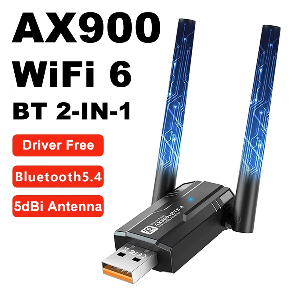 USB WiFi Adapter AX900 5G a 2,4G 5DBI Anténa Bluetooth 5.4 Adaptér pre počítač Windows Windows USB Ethernet Network Card WiFi Dongle