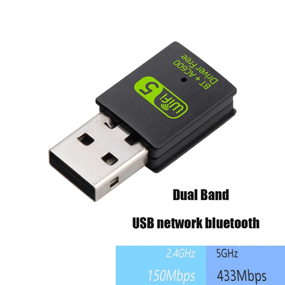 USB WiFi Bluetooth kompatibilný adaptér 600 Mb / s Dual Band 2,4 GHz 5 GHz Mini Wireless Network Externý prijímač pre PC laptop